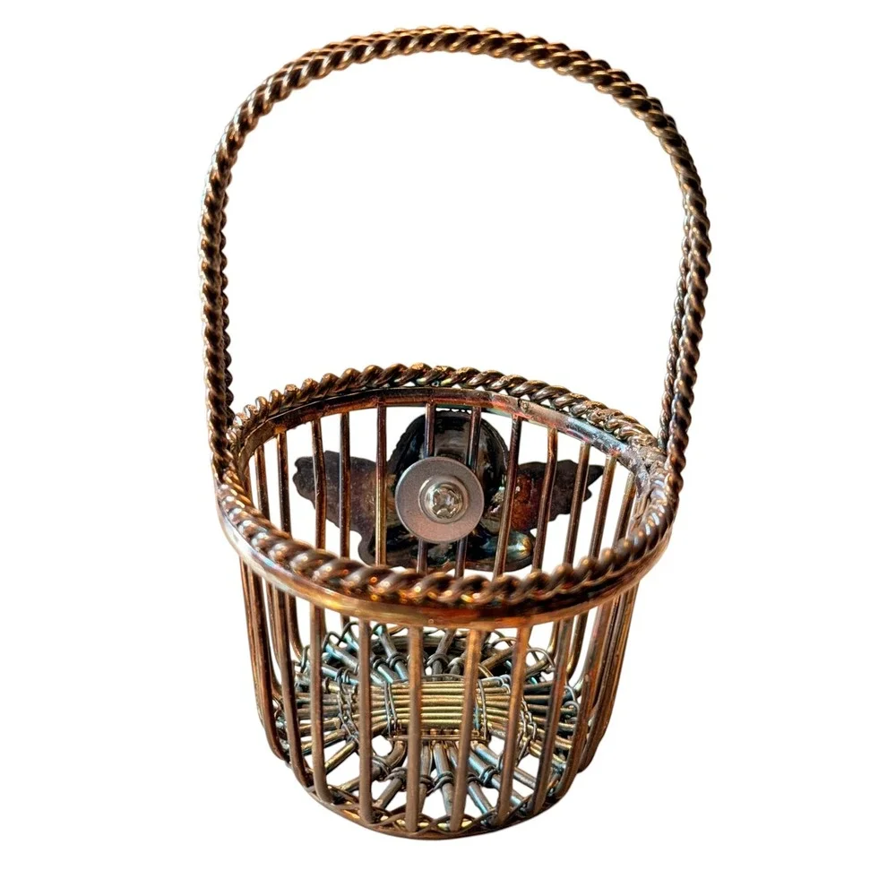 Vintage Silver Tone Miniature Cherub Angel Wire Basket Decorative Trinket‎ Dish
